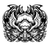 Hand drawn oni mask tribal tattoo illustration vector