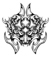 dibujado a mano ilustración de tatuaje tribal de máscara oni vector