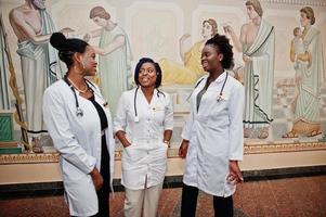 Group of african doctors students inside medical university. photo