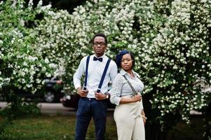 Stylish african american business couple posed outdoor. photo