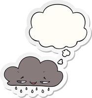 cartoon rain cloud and thought bubble as a printed sticker vector