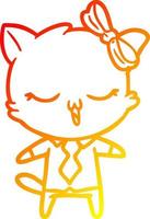 warm gradient line drawing cartoon cat with bow on head vector