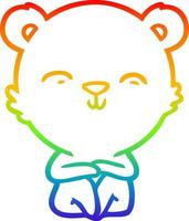 rainbow gradient line drawing happy cartoon bear sitting vector