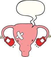 cartoon beat up uterus and boxing gloves and speech bubble