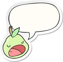 cute cartoon pear and speech bubble sticker vector