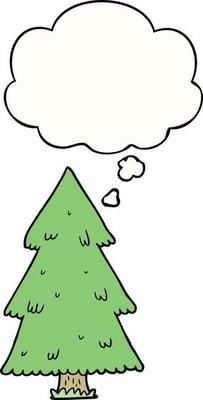 cartoon christmas tree and thought bubble