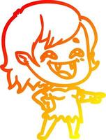 warm gradient line drawing cartoon laughing vampire girl vector