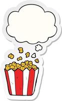 cartoon popcorn and thought bubble as a printed sticker vector