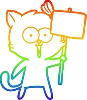 gato de dibujos animados de dibujo de línea de gradiente de arco iris vector