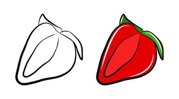 Sweet strawberry slice icon set isolated on white background. Vector outline silhouette, fruit food sketch drawing, doodle graphic logo design, flat cartoon dessert.