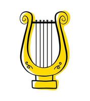 Harp outline musical instrument, vector isolated silhouette, simple hand drawn lyre doodle icon.