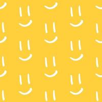 Abstract doodle seamless pattern with smile emoji. Vector simple fabric print template with hand drawn face symbol. Trendy yellow background for kids.
