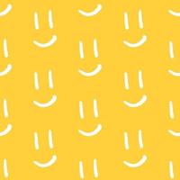 Abstract doodle seamless pattern with smile emoji. Vector simple fabric print template with hand drawn face symbol. Trendy yellow background for kids.