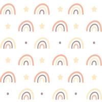 Cute nursery seamless pattern with pink rainbows isolated on white background. Simple doodle wallpaper design. vector
