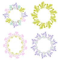 Floral hand drawn round frame template. Colorful botanical ornate with doodle wild flowers isolated on white background. Beautiful wreath for wedding invitation card design elements. vector