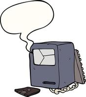 cartoon broken old computer and speech bubble vector