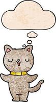 cartoon cat and thought bubble in grunge texture pattern style vector