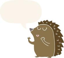 cartoon hedgehog and speech bubble in retro style vector