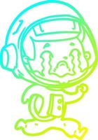 cold gradient line drawing cartoon crying astronaut vector