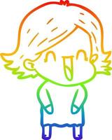 dibujo de línea de gradiente de arco iris mujer riendo de dibujos animados vector