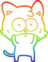 dibujo de línea de gradiente de arco iris gato nervioso de dibujos animados vector