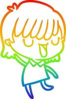 rainbow gradient line drawing cartoon woman vector