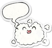 cartoon happy smoke cloud and speech bubble distressed sticker vector