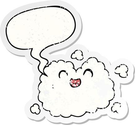 cartoon happy smoke cloud and speech bubble distressed sticker