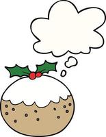 cartoon christmas pudding and thought bubble vector