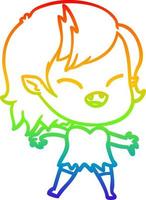 rainbow gradient line drawing cartoon laughing vampire girl vector
