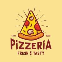 logotipo de rebanada de pizza con fondo claro, diseño lindo y premium. adecuado para logotipos de restaurantes, estampados, diseños de camisetas, papel tapiz, cafés, etc. vector