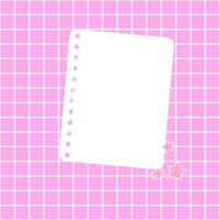 White note paper on a pink background. A sheet of notebook paper place on pink checker background with little star. Vector illustration, flat style.