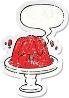 cartoon jelly on plate wobbling and speech bubble distressed sticker vector