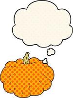 cartoon pumpkin and thought bubble in comic book style vector