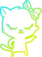 cold gradient line drawing cute cartoon cat with bow vector