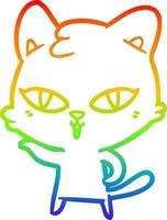 gato de dibujos animados de dibujo de línea de gradiente de arco iris vector