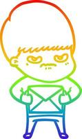 rainbow gradient line drawing angry cartoon boy vector