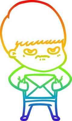 rainbow gradient line drawing angry cartoon boy
