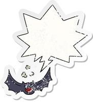 cartoon bat and speech bubble distressed sticker vector