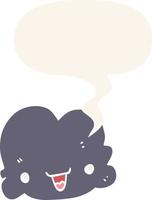 cartoon tiny happy cloud and speech bubble in retro style vector