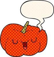 cartoon pumpkin and speech bubble in comic book style vector