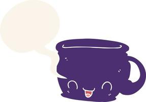 cartoon cup of coffee and speech bubble in retro style vector