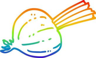 dibujo de línea de gradiente de arco iris cebolla vieja de dibujos animados vector