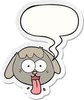 cartoon dog face panting and speech bubble sticker vector