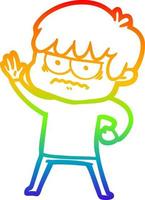 rainbow gradient line drawing annoyed cartoon boy vector