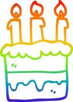 rainbow gradient line drawing cartoon birthday cake vector