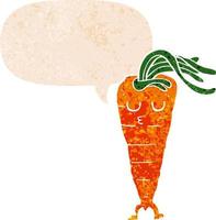 cartoon carrot and speech bubble in retro textured style vector