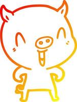 warm gradient line drawing happy cartoon pig vector