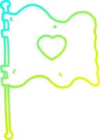 cold gradient line drawing cartoon flag with love heart vector