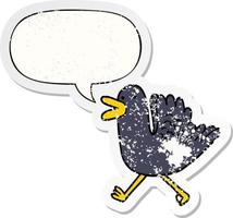 cartoon duck running and speech bubble distressed sticker vector